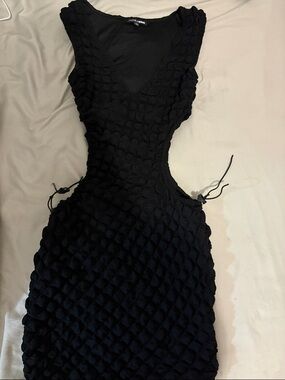 Fashion Nova Black Textured Cutout Mini Dress